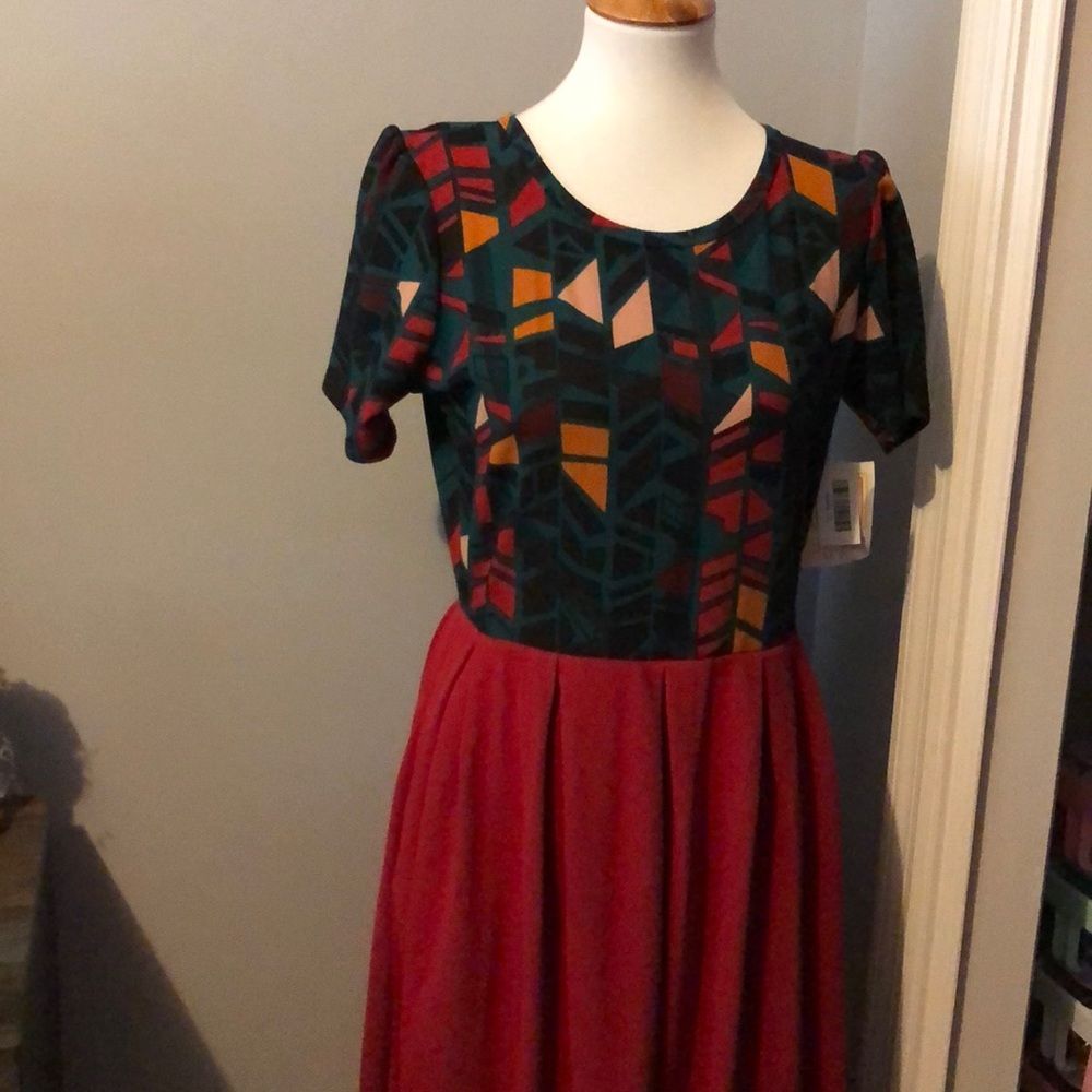 LuLaRoe Holiday Red Amelia Dress XL New